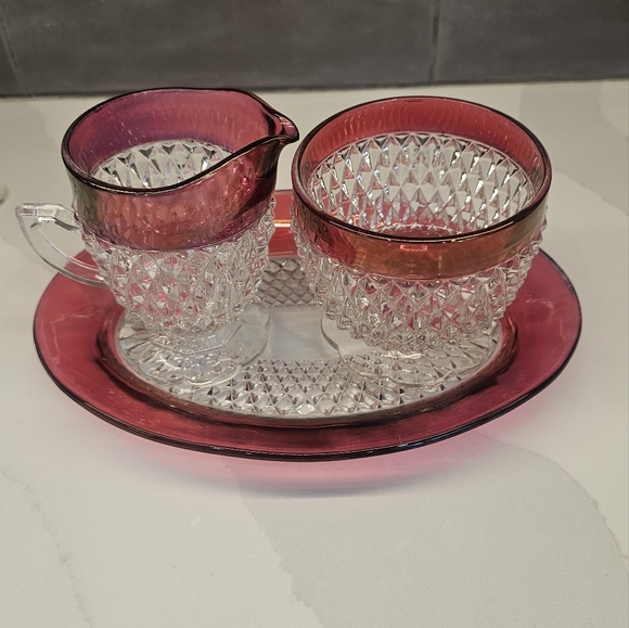 Indiana Glass Co. ruby flashed creamer & open sugar bowl set 1960… - Picture 3 of 16